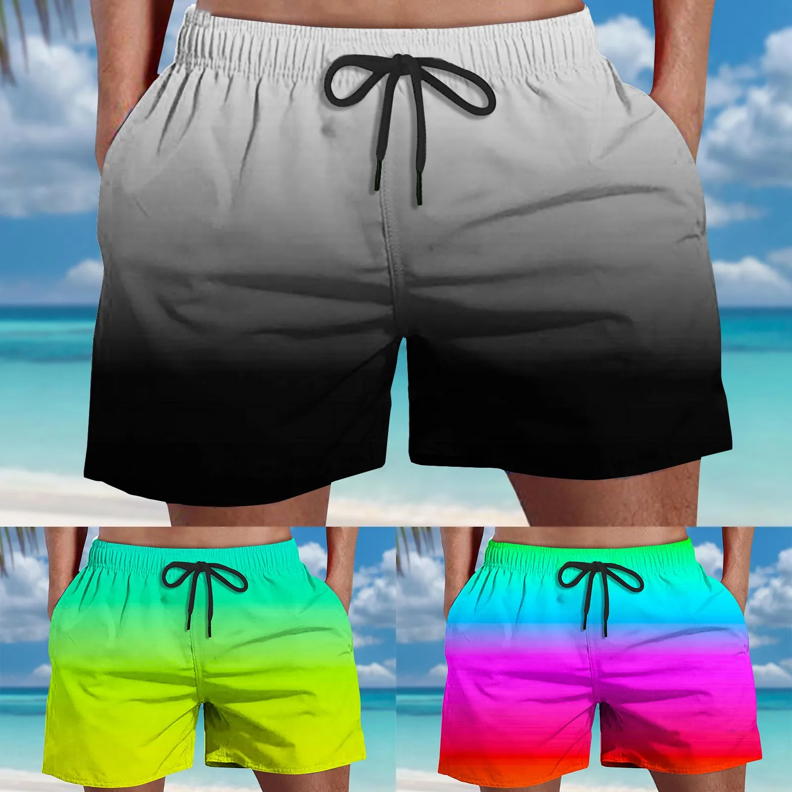 Fashionable And Comfortable Men'S Gradient Beach Pants Men Shorts Long Sofa Shorts