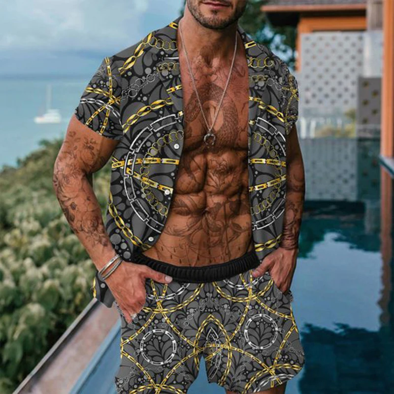 Men's 2 Piece Suit ropa hombre New Men Hawaiian Sets Summer Printing Short Sleeve Shirt Beach Shorts Two Set Casual Holiday Trip