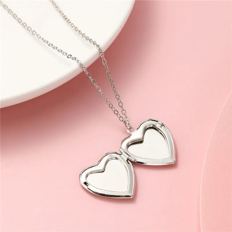 Collier d'amour en forme de cœur de pêche pour filles, pendentif cadre photo, bijoux à la mode, cadeaux d'anniversaire, ouverture et fermeture, doux, nouveau