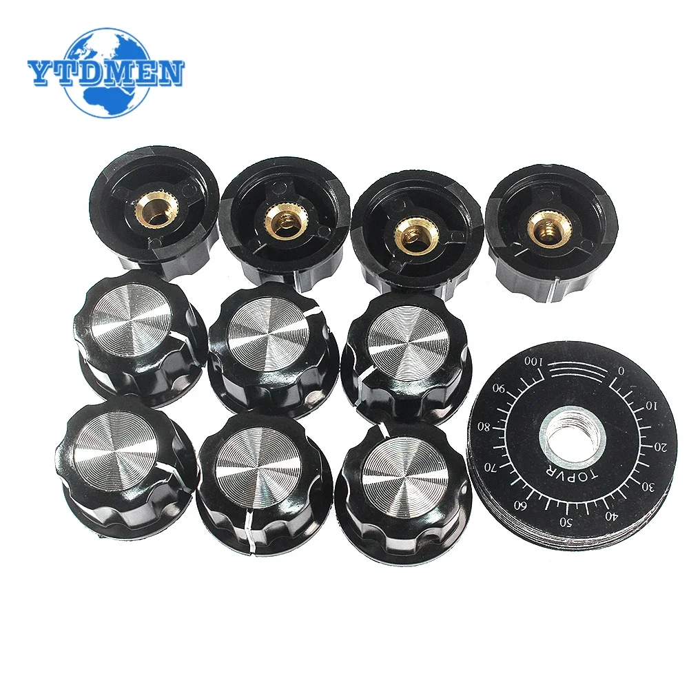 10 Set MF-A03 Dial Knob + MF-A03 Bakelite Knob with Scale Plate Sheet Scale Digital Potentiometer Knob Kit 6mm