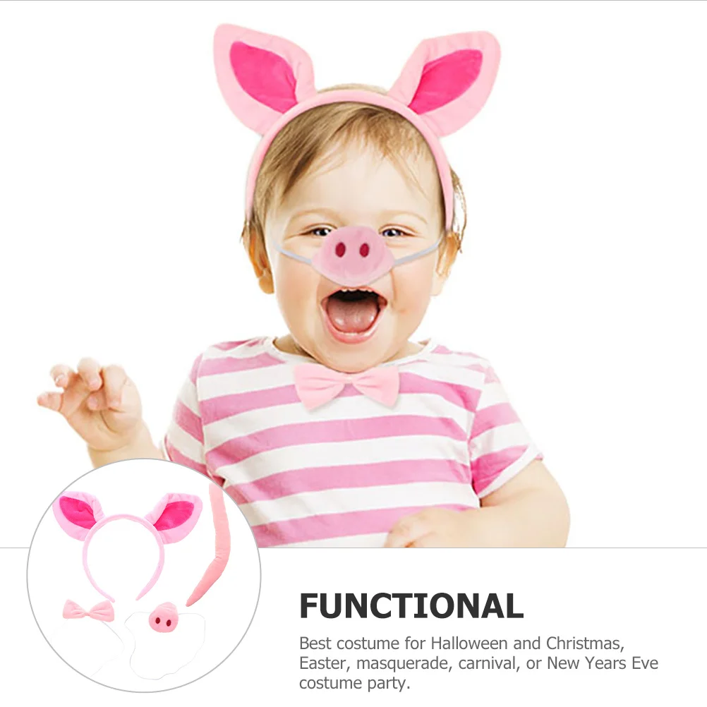 

1 комплект, повязка на голову со свиными ушками и искусственным носом, карнавальный костюм животного, галстук-бабочка с хвостом, декор для вечеринки, комплект с ушками на Хэллоуин, Рождество