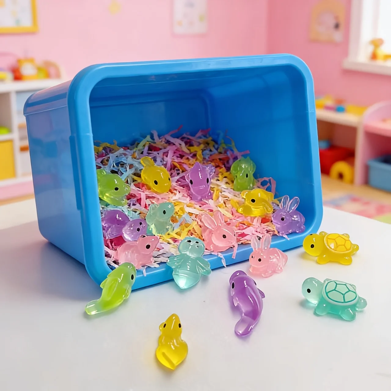 24 Stück 3D-Tierfiguren - Farbige Halbtransparente Kunststoff-Dekorationen, Geeignet für DIY-Bastelarbeiten, Klassenzimmer-Belohnungen