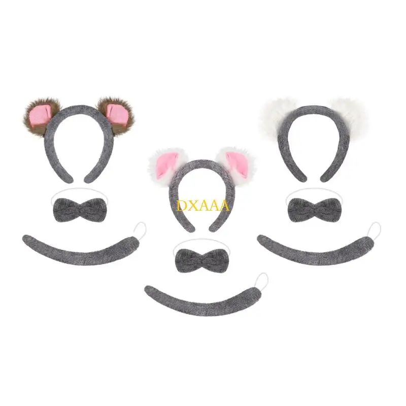 DXAA 3PCS KOALA EARS ĐẦU TIP Bowtie Koala Trang phục Phụ kiện Halloween Trang phục cosplay động vật cho trẻ Quà tặng người