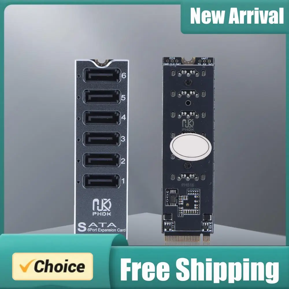 M.2 NVMe To 6 Ports SATA 3.0 Expansion Card 6Gbps M.2 To SATA 3.0 Riser Card with Smart Indicator ASM1166 Chip for Desktop PC