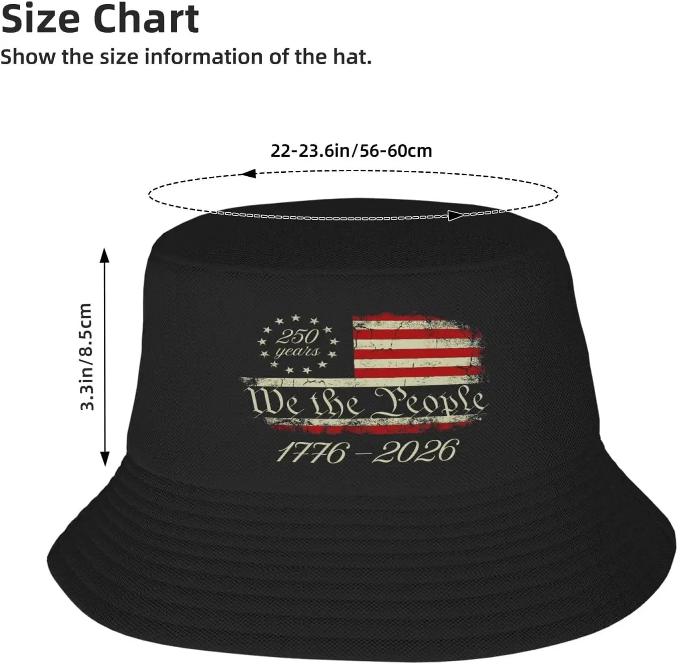 Topi Bucket US 250TH Anniversary Topi Nelayan Unisex Topi Matahari Hitam