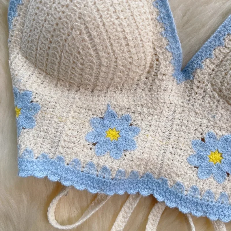 قميص قصير بوهيمي بنمط عطلات كلاسيكي للنساء ، زهرة خطاف ، خليط ملون ، شاطئ البحر متعدد الاستخدامات ، تعليق العنق ، قمة عصرية مثيرة للسرة