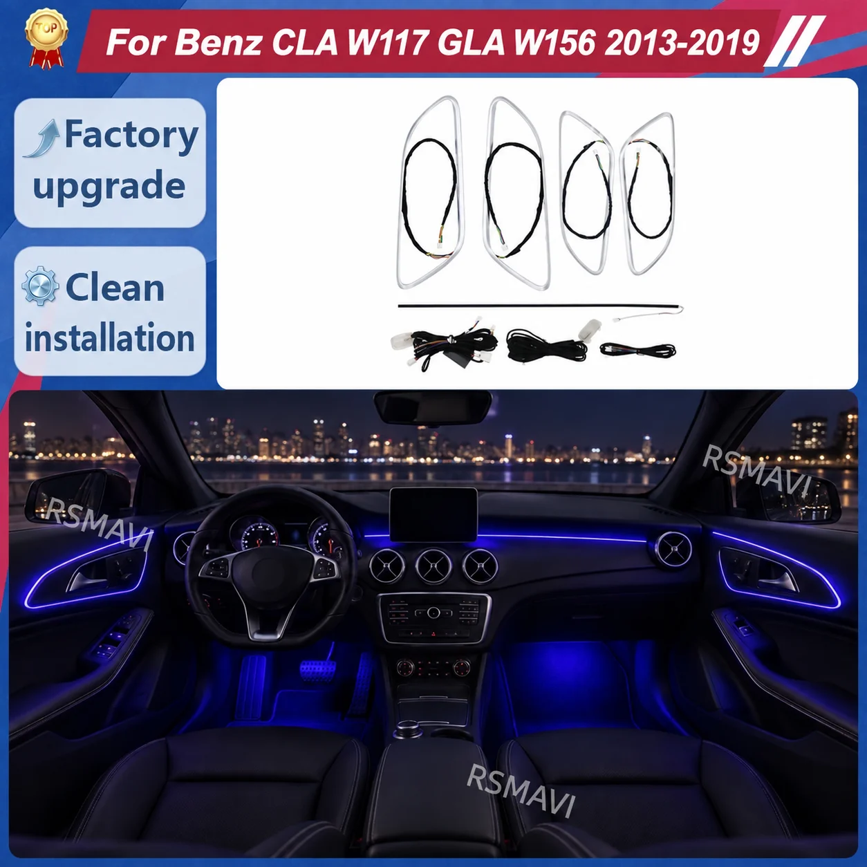 Basic Ambient Lighting Retrofit Kit for Mercedes-Benz CLA W117 GLA W156 2013-2019 Interior Trim Lights Cabin Decorative Upgrade