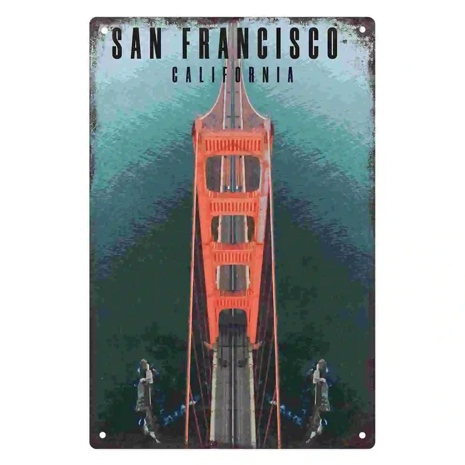 2D FLAT 1pc San Francisco California Golden Gate Bridge Metal Wall Sign Decoration for Home Cafe Garage Bedroom Porch And Garden