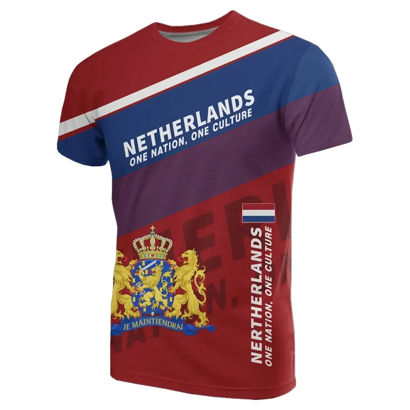 Summer Fashion 3D Dutch National Emblem Flag Men's T-shirt for Outdoor Leisure Sports Breathable and Quick-drying Men's Clothing