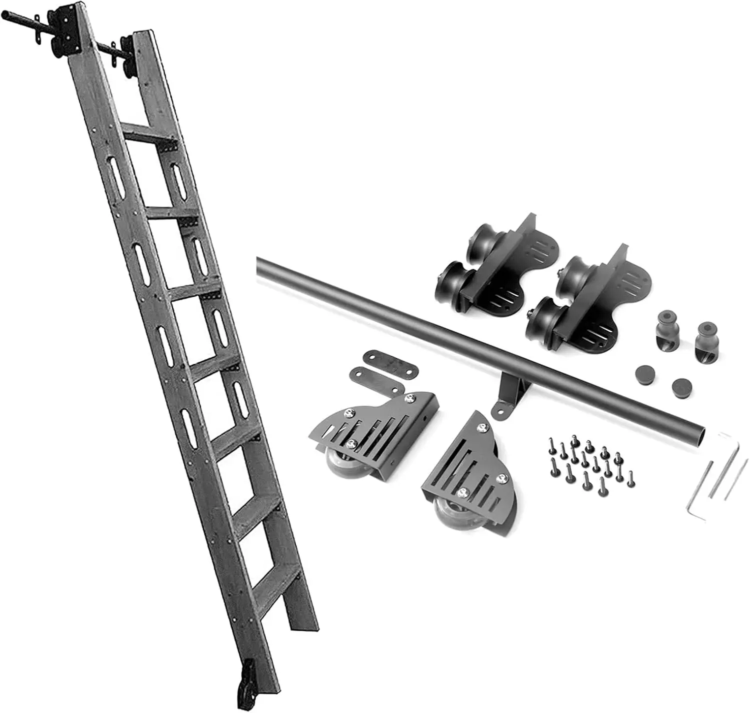 Sliding Hardware Rustic Black Rolling Library Track(No Ladder) Kit,Sliding Barn Door Kit 3.3Ft-20Ft,Round Tube Mobile Ladder