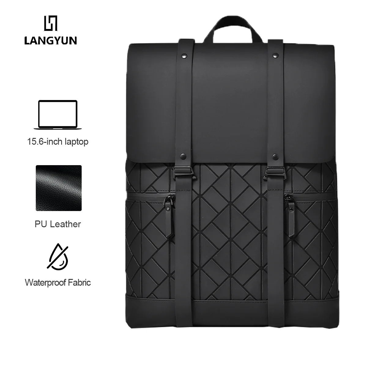 LANGYUN High Quality Waterproof PU Leather Men's Backpack 15.6-inch Laptop Bags Large Capacity Multi-functional