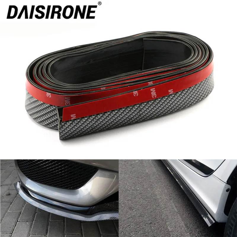 Universal 2.5m Front Bumper Lip Kit Car Buffer Ribbon Soft Black Bumper Strip  Black Carbon pattern