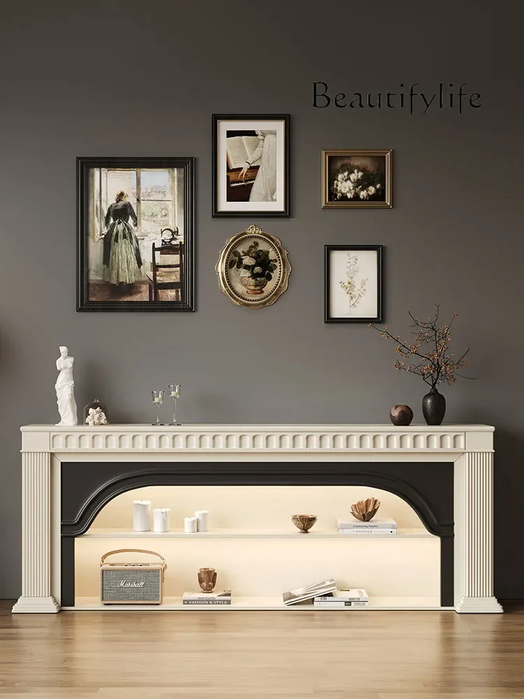 French Cream Wind Solid Wood European Arched Fireplace Decorative Cabinet American  Entry Fireplace Entrance