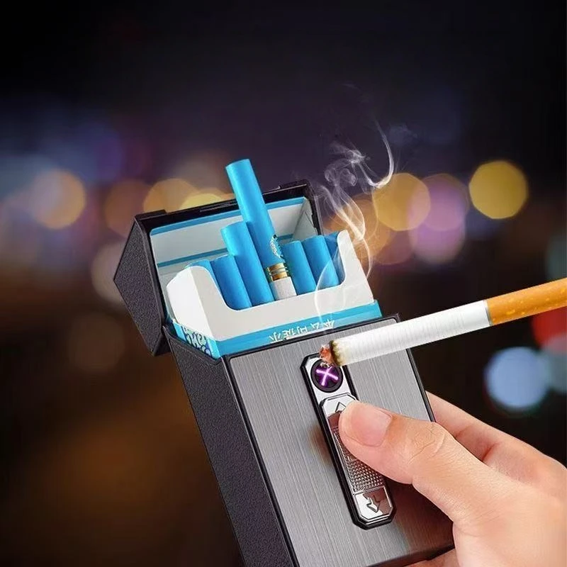 

Portable USB Charging Cigarette Case Lighter Can Hold 20 Cigarettes, Windproof Tungsten Wire Lighter, Cigarette Accessories Gift