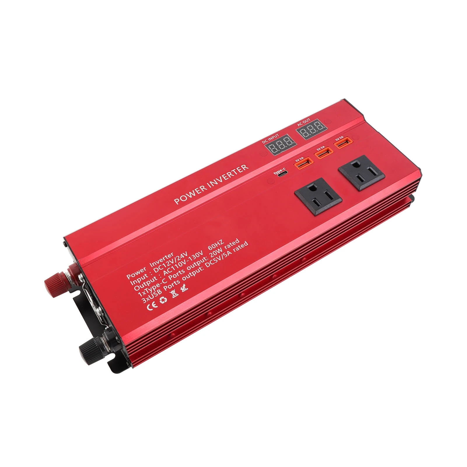 

Power Inverter Modified Sine Wave 12V/24V to 60HZ 900W 3 AC Outlets 3 USB Ports 1 Type C Port for Phone Tablet