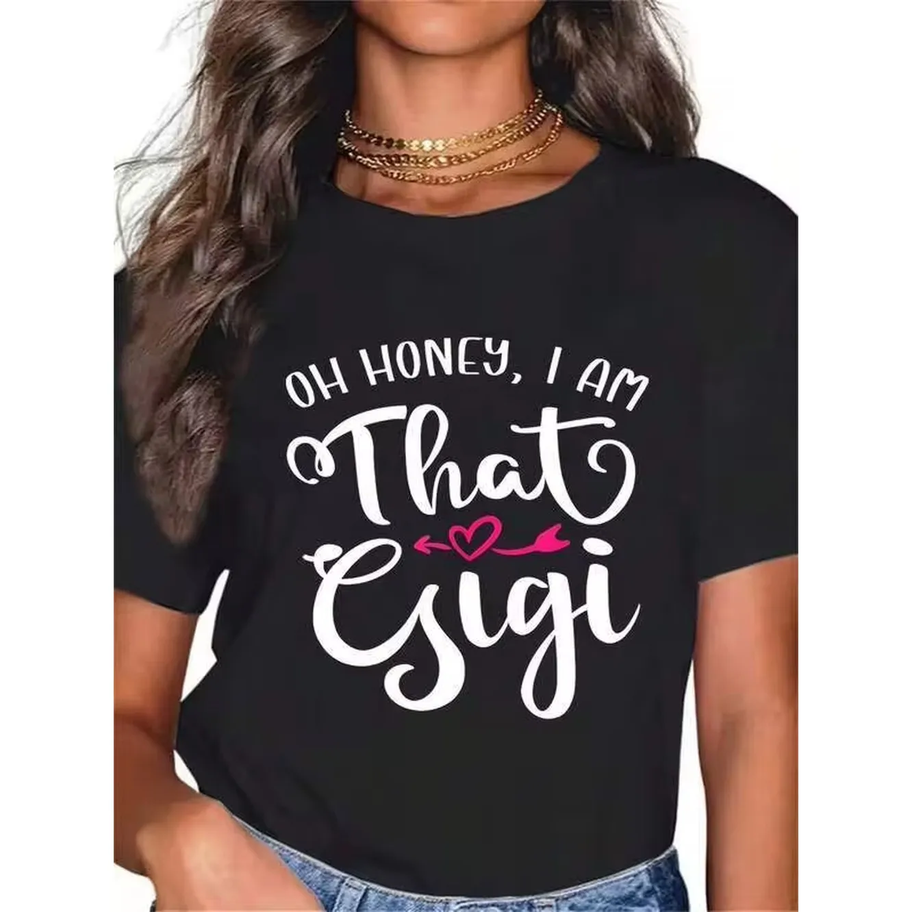 Graphic-Shirt Cotton Tees Size PlusOh Honey I Am That Gigi 1 Pcs Women's Plus Size T-Shirt Oversized Graphic Short 220g Sleeve Tee Novelty 100% Polyester Shirt Casual Crew Neck Top ,Y2K,Oversized Shirt Men,Summer Tops