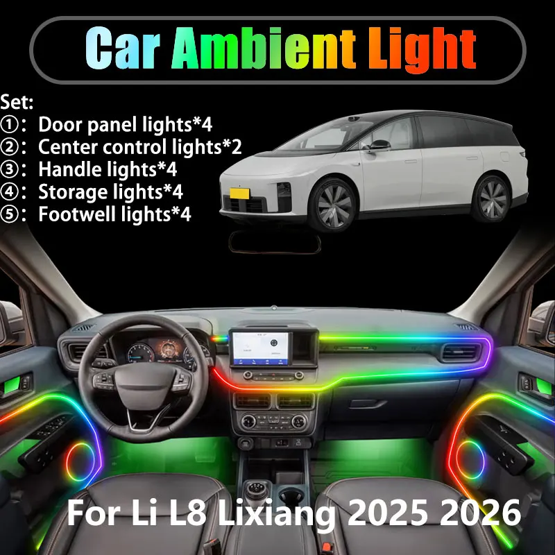 

For Li i8 Lixiang 2025 2026 2/18 in 1 Car ambient lighting Led trunk interior led lights USB RGB Ensemble Streamer Accessories