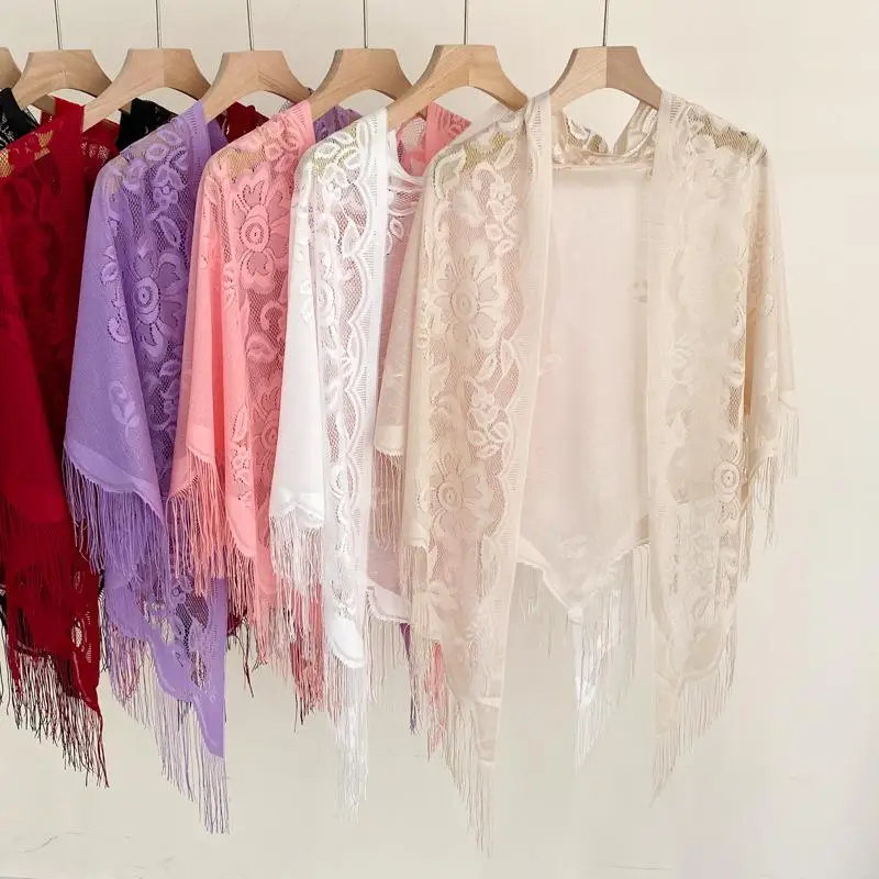 Cárdigans con cuello en V y borlas para mujer, accesorios de boda, chal hueco multicolor, capa para fiesta de graduación, chal de tul para fiesta