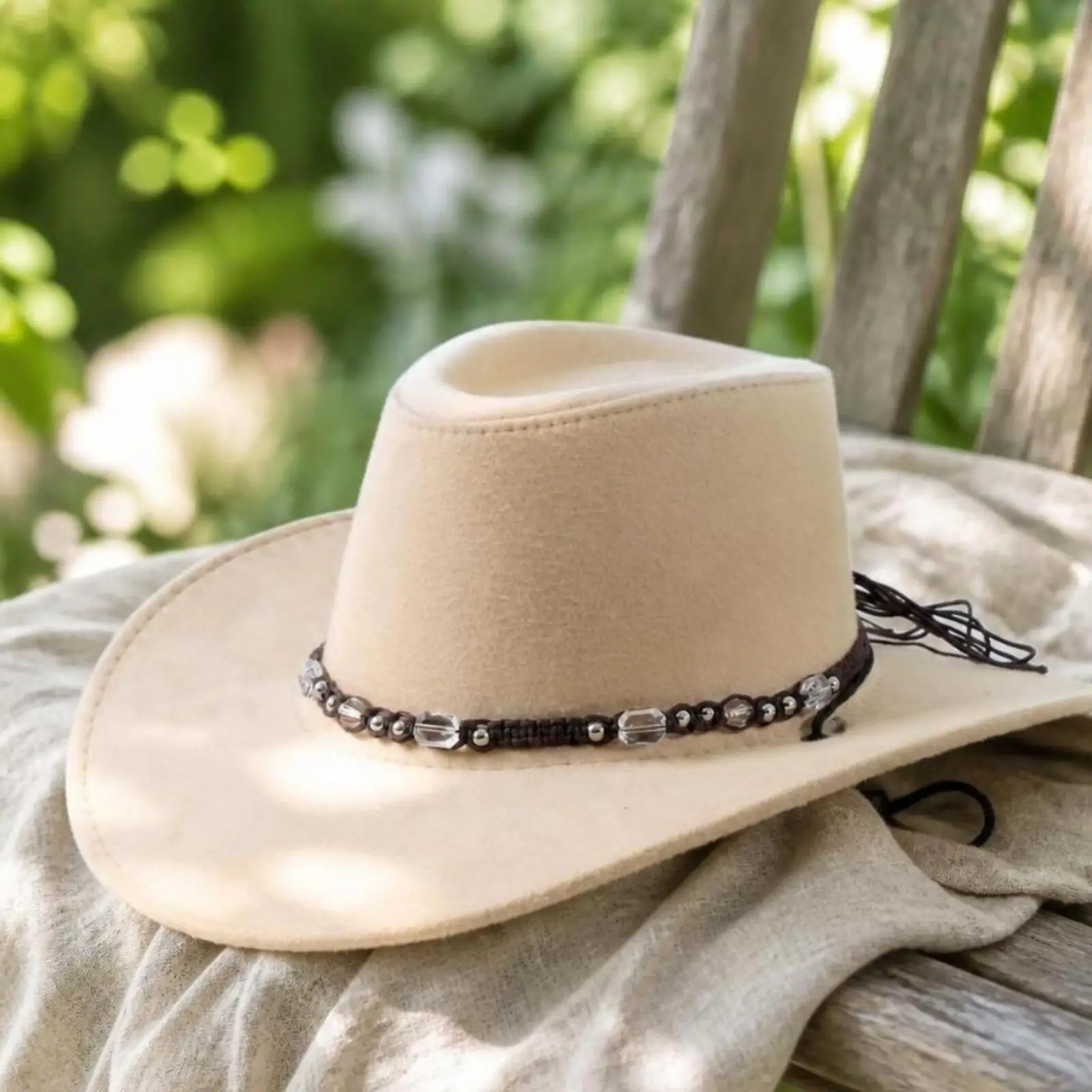 Matte Finish Cowboy Hat with Beaded Band | Wide Brim Western Hat, for Outdoor Activities