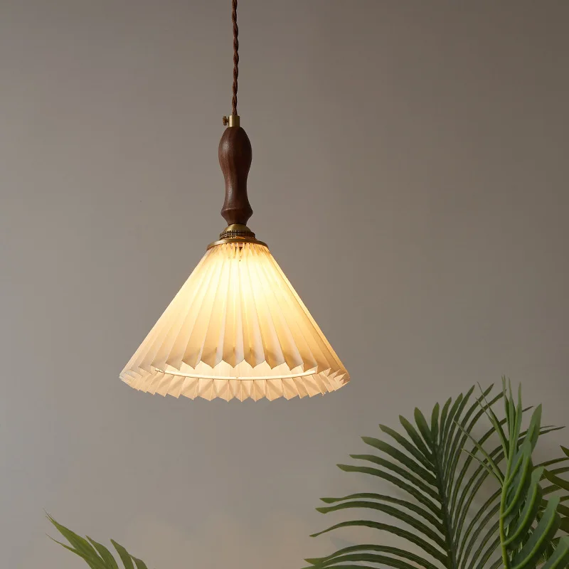 

Japanese pleated cloth art chandelier retro restaurant bar hotel guesthouse bed porch hallway teahouse walnut wall lamp