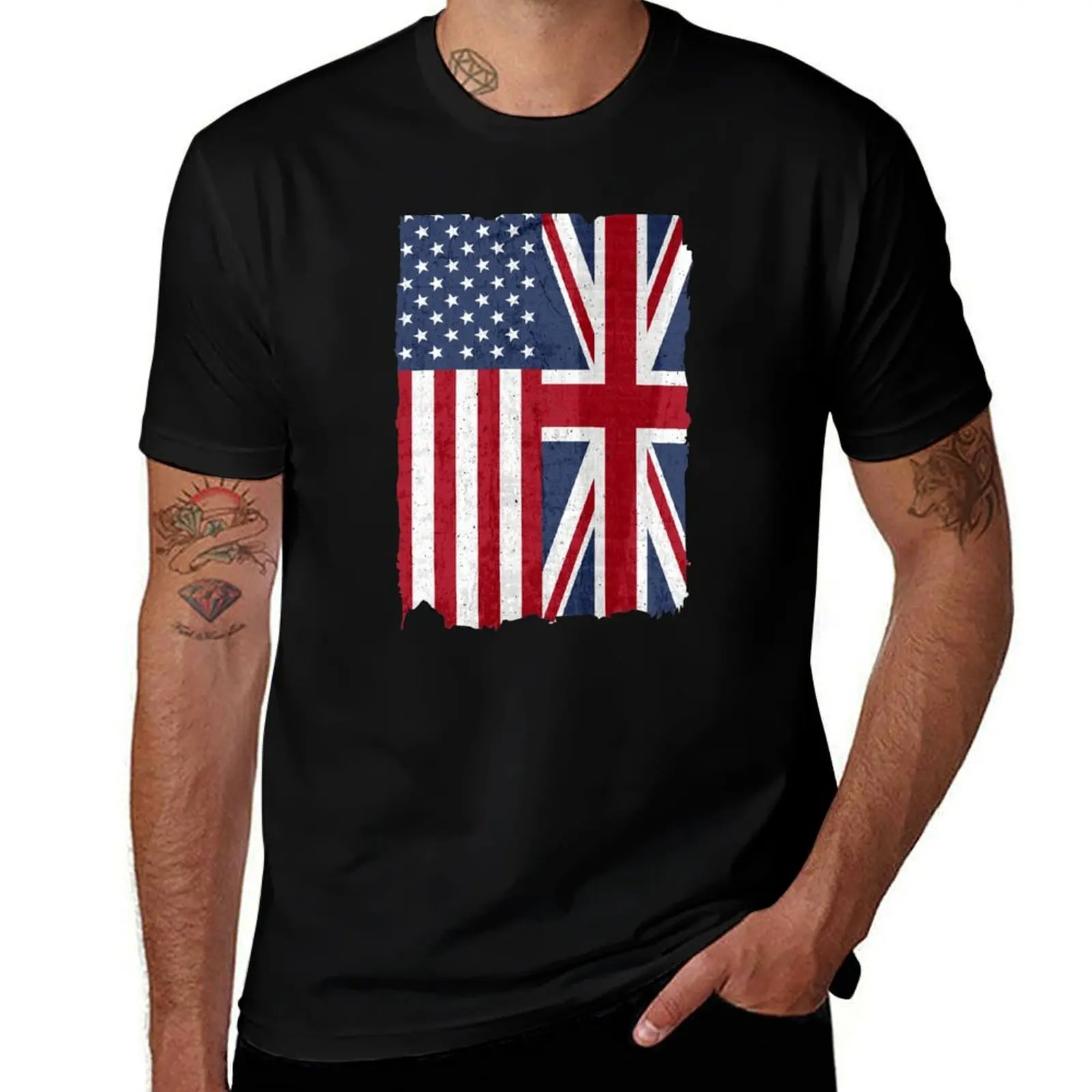 United States with United Kingdom Flag Mix US and UK Union Jack T-Shirt Basic Simple Casual Short Sleeve Tee T-Shirt