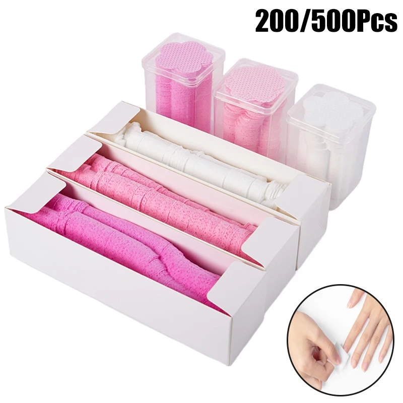 Toalhetes de unhas sem fiapos para manicure, toalhetes, almofadas de algodão, removedor de gel, guardanapos de papel, ferramentas de limpeza, branco, rosa, 200 pcs, 500 pcs