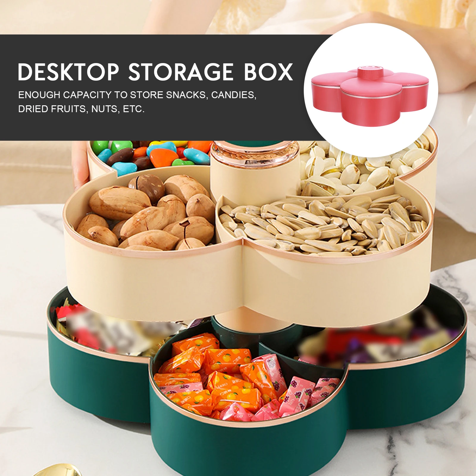 

Fruit Plate Snack Box Plastic Tray Holder Luxury Compartment Pp Dry Nuts Container Non Slip Pad Home Kitchen Storage