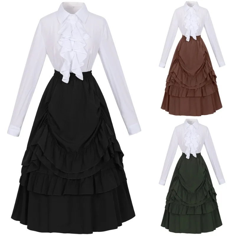 

Vintage Elegant Women's Gothic Victorian Style Dress Renaissance Set Festive Woman Play Costume