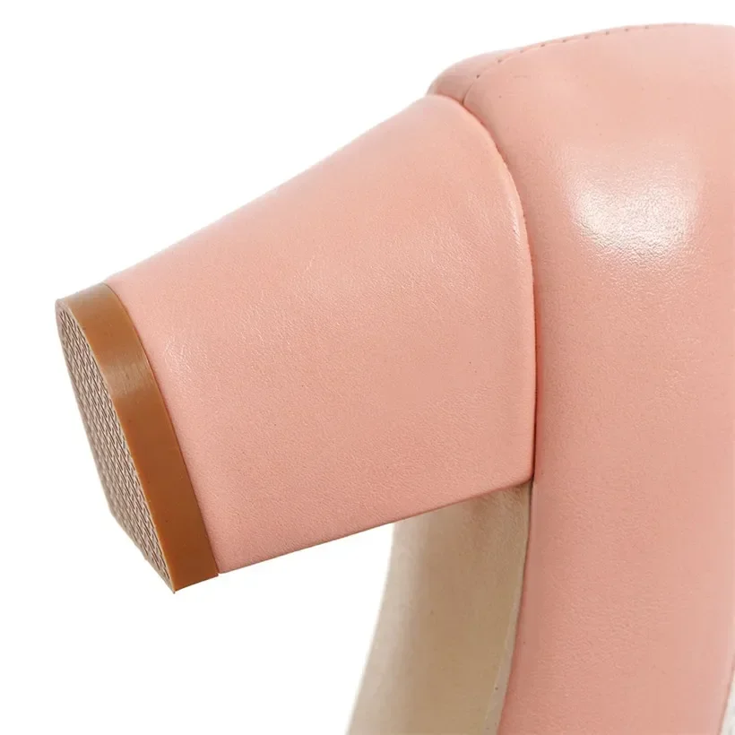 Casual Bow Women Pumps PU Leather 6cm High Square Block Heel Bowknot Round Toe Sweet Pink Bowtie Wedding Party Office Lady Pumps