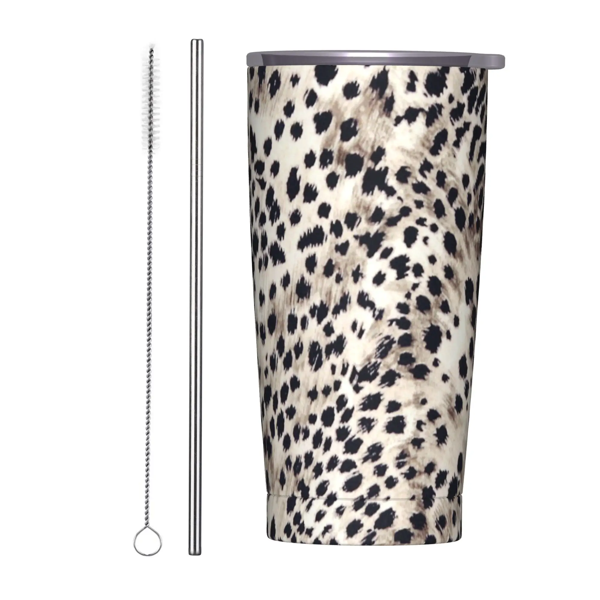 Fur Snow Leopard Tumbler Vacuum Insulated Leather Texture Pattern Thermal Cup with Lid Straw Smoothie Tea Mug Water Bottle, 20oz