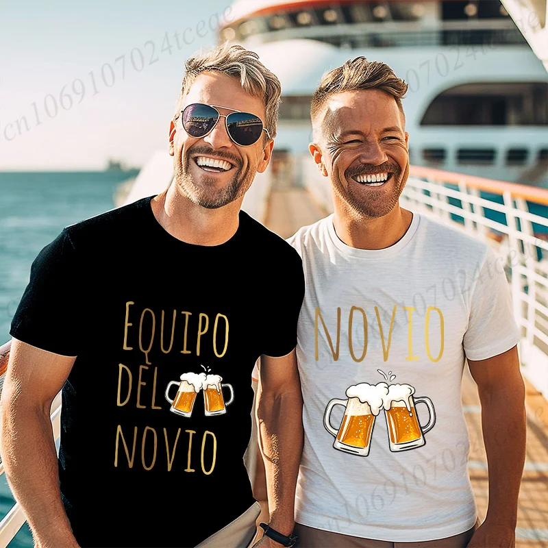 Spanish Men's Bachelor Party Man T-shirts EVG Team Future Groom Wedding Tops Funny Beer Graphic Tees Single Farewell Tshirt
