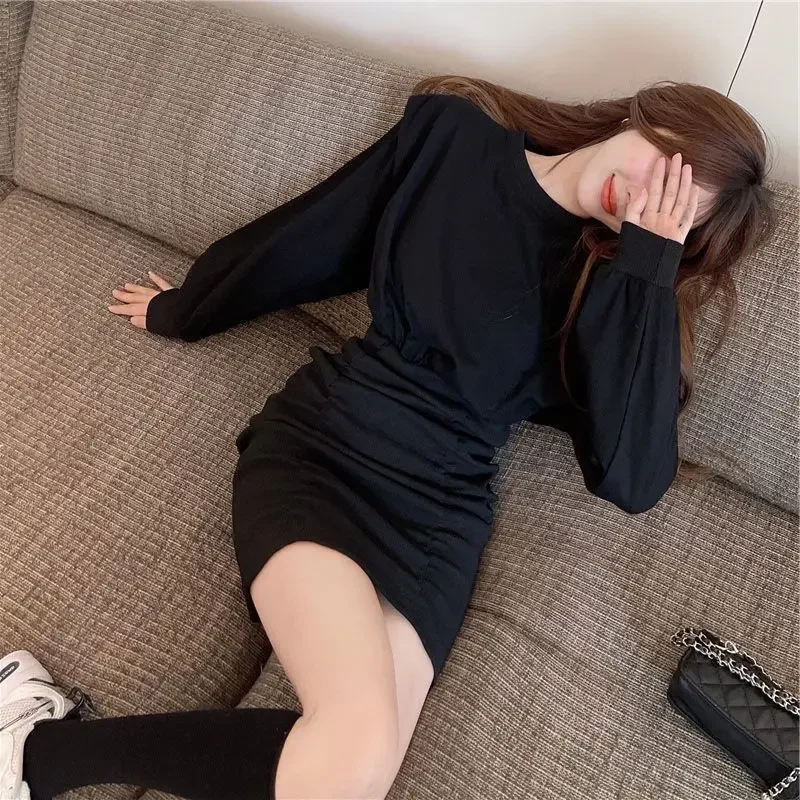 

Хлопковое женское платье с длинным рукавом в корейском стиле размера плюс, пышное ретро трапециевидное платье на распродаже, акция, горячие толстые платья для женщин