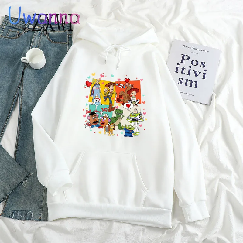 Sudadera con capucha para mujer con bonito corazón de amor, sudaderas con capucha de Toy Story con estampado de invierno, sudadera holgada de dibujos animados Unisex, ropa para mujer, Tops de calle de los años 90