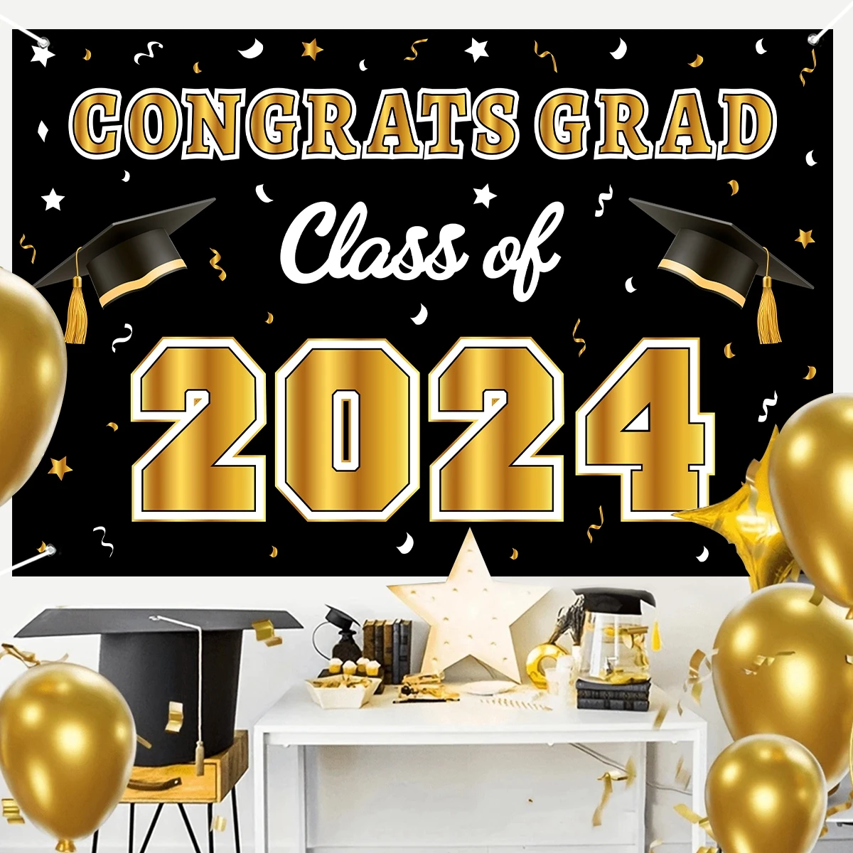 

Congrats Grad Backdrop Graduation Party Decorations Class of 2024 Graduation Banner for Photo Congrats Grad Prom Party Decor