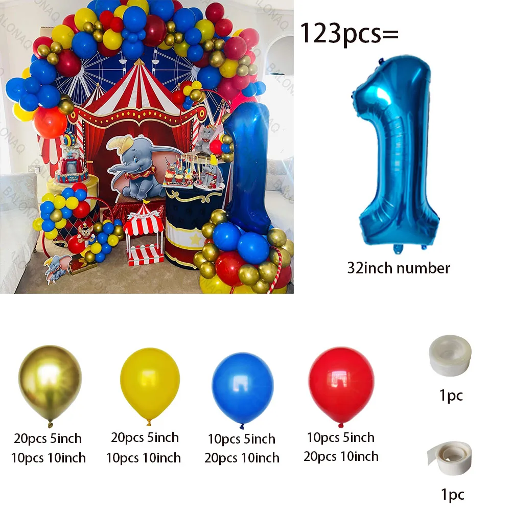 Carnival Circus Dumbo Balloon Garland Arch Kit Red Blue Yellow Balloon Elephant Toy Ballon Party Birthday Decoration Rainbow