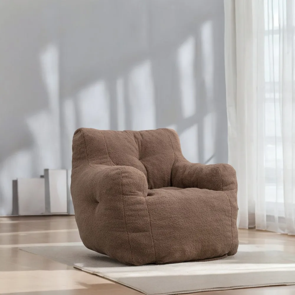 010-Soft Teddy Fabric Tufted Foam Bean Bag Chair With Teddy Fabric Coffee