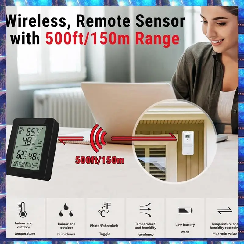 

2025 Внутренний и наружный цифровой электронный измеритель температуры и влажности с 1 датчиком подсветки, беспроводной датчик на большие расстояния, в помещении