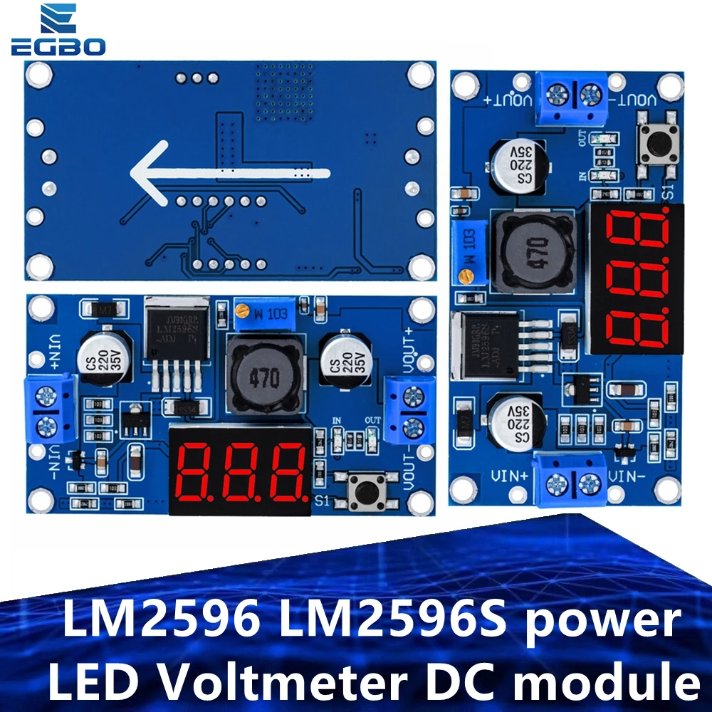 1 Stück EGBO LM2596 LM2596S Leistungsmodul + LED-Voltmeter DC-DC einstellbares Step-Down-Stromversorgungsmodul mit Digitalanzeige