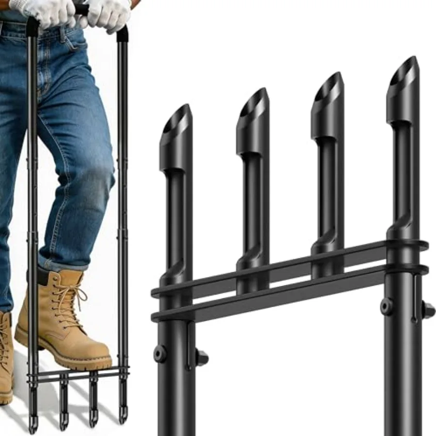 

Knee-Friendly Manual Lawn Aerator Tool Adjustable SUS304 Stainless Steel Core Aerator for Grass, Yard Aeration Tool with 4 Holl