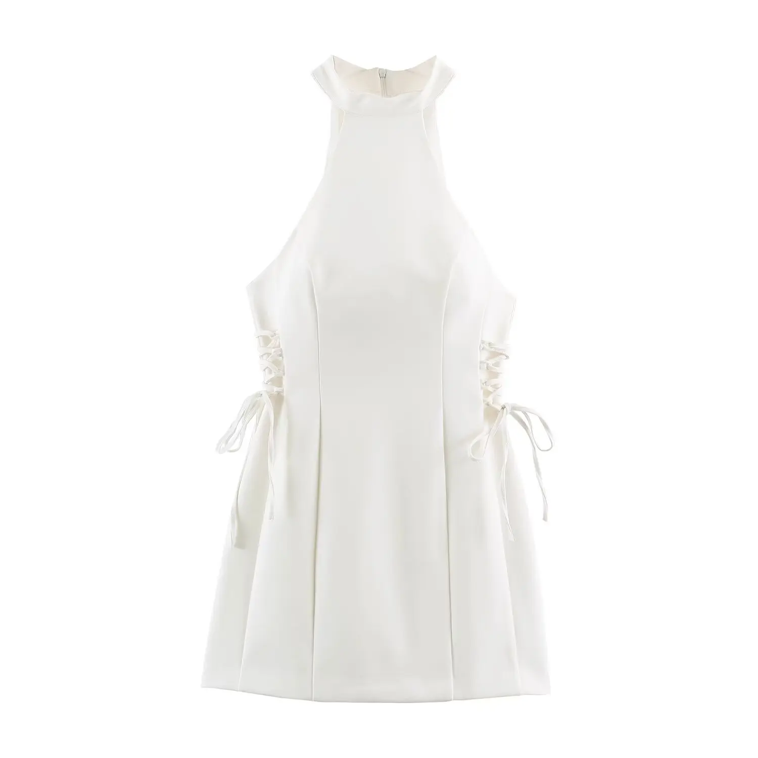 2026 Neues Damenkleid mit Neckholder, Stehkragen, ärmellos, seitlicher Schnürung, Schleifendetail, figurbetontes Kleid für Abend, Club, Party, Minikleid – Detail 4