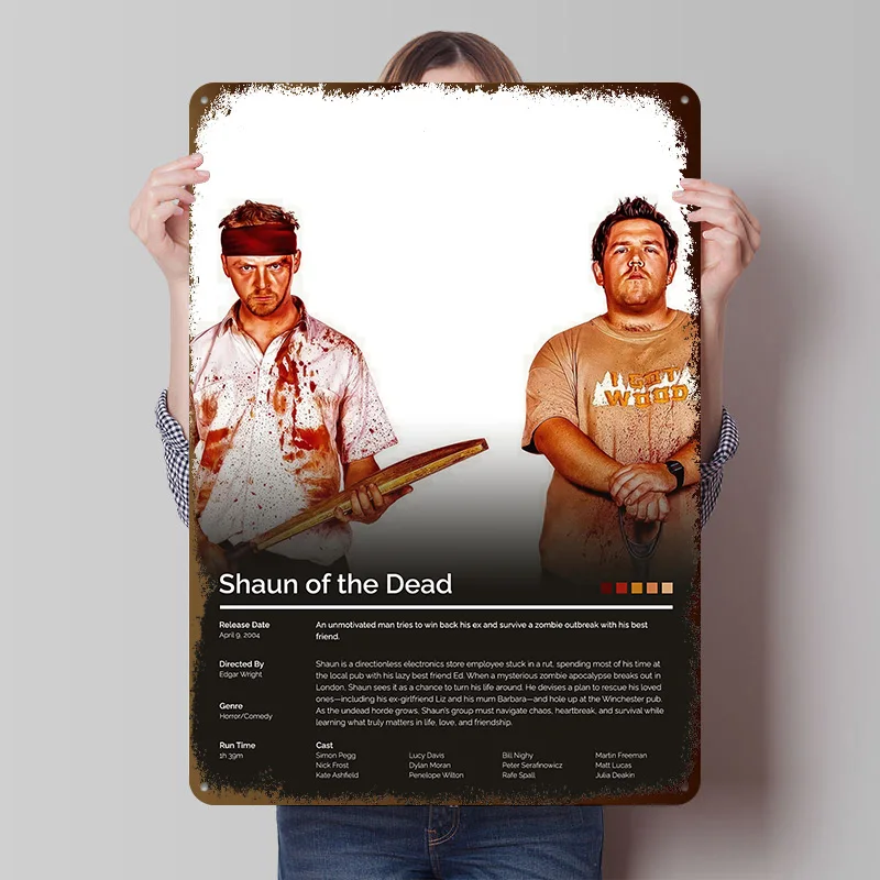 Póster Metálico de la Película Shaun of the Dead, Arte de Pared Personalizado, Letreros Retro Vintage de Hojalata para Decoración de Cuarto de Hombre, Garaje, Habitación, Cafetería