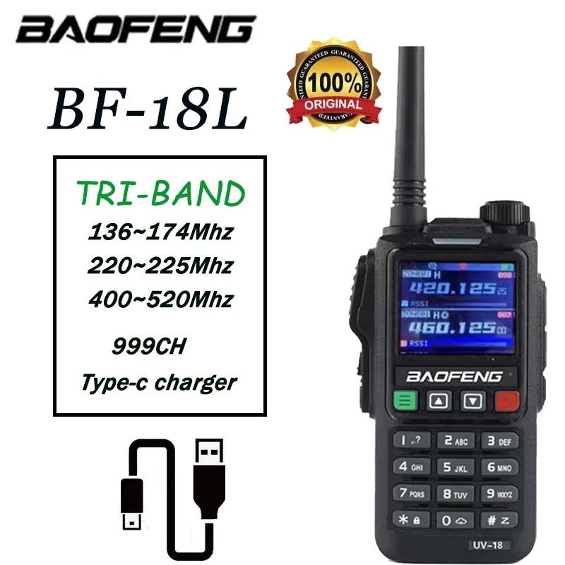 Baofeng-walkie-talkie inalámbrico BF-18L, frecuencia de copia de 999CH, carga USB, UHF, VHF, de mano, largo alcance, banda Dual, Radio bidireccional