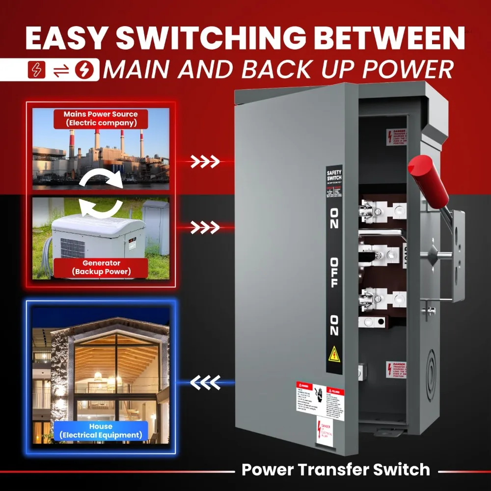 

US Shipping 200A Generator Transfer Switch Manual Double Throw Disconnect 48000W 120/240V NEMA 3R Indoor Outdoor with Wiring