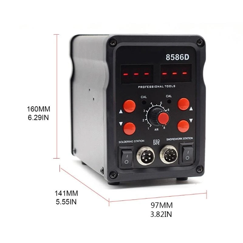 652F Soldering Station 8586D 2 in 1 Digital Display Rework Hot Air Solder Iron ESD Welding Desoldering Repair Tools