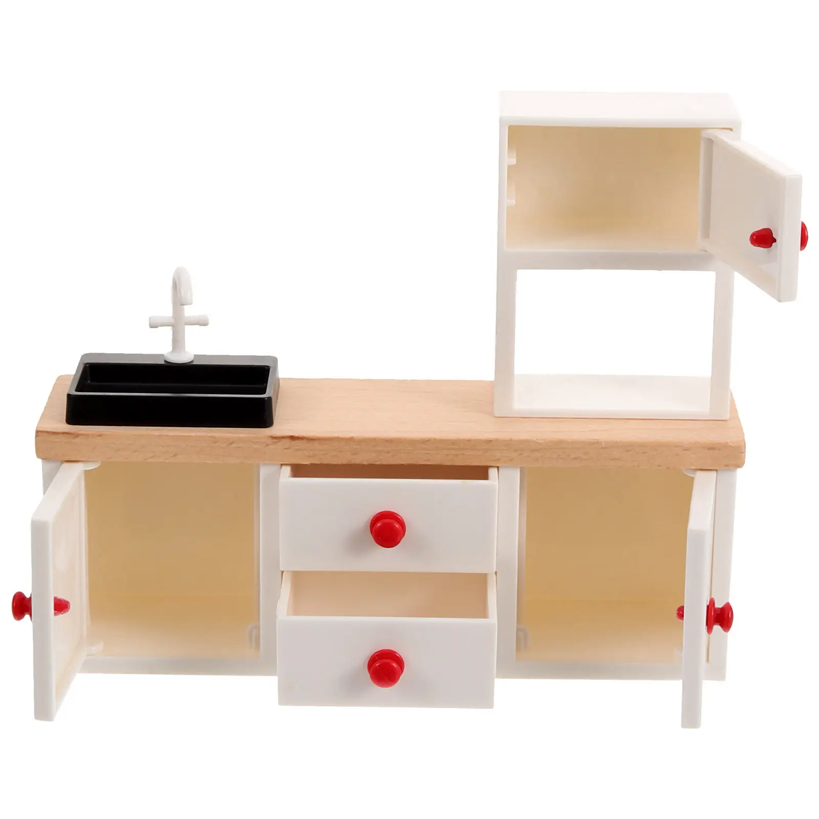 

1 12 Scale Miniature Furniture Kitchen Sink Cabinet Wooden Mini Cabinet Simple Style Dollhouse Kitchen Decoration