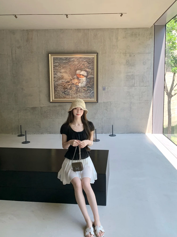 

Gold Plated Silk Women's Top Summer 2025 Design Sensation ort Sve round Ne Pullover Slim Fit Commute Sle Pure Color