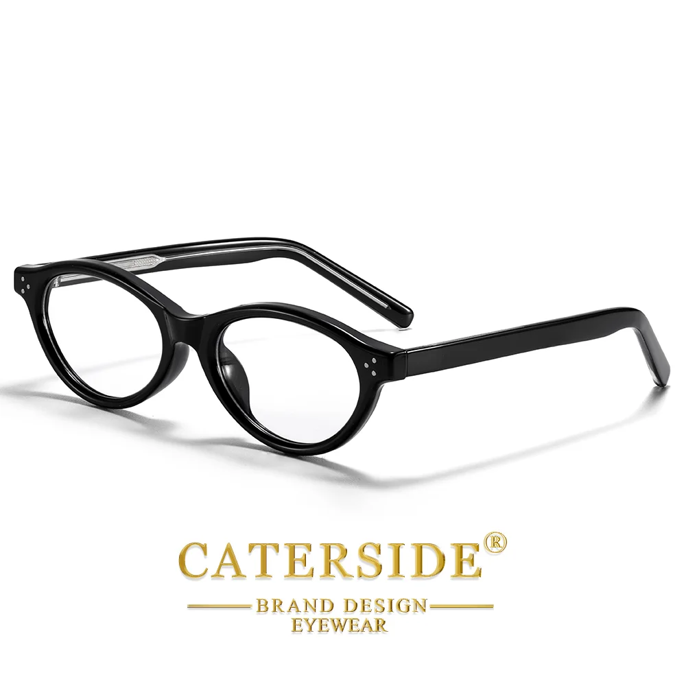 CATERSIDE Retro Damen Cat-Eye-Brille mit flachen Gläsern, TR-90, ovaler, dicker Rahmen, für Outdoor, Business, Festival, Geschenkbrille – Detail 6