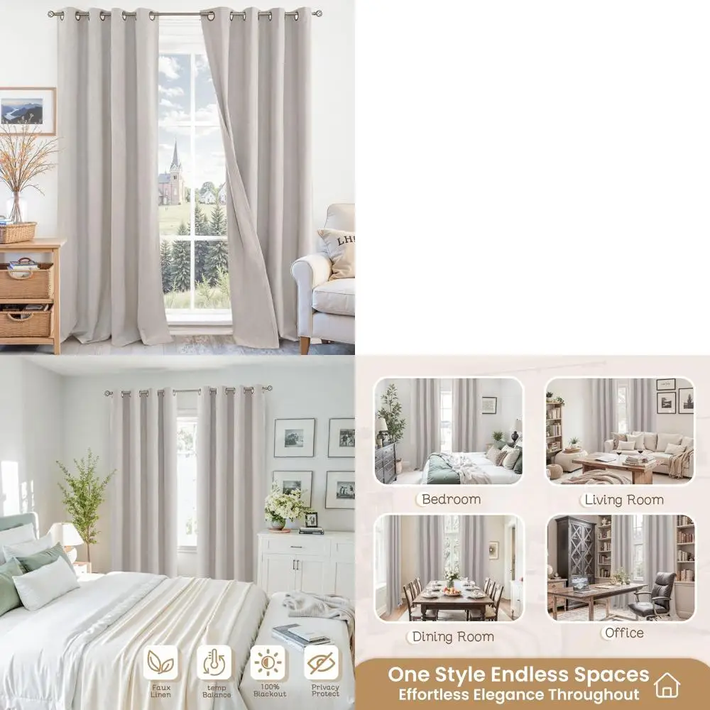 

Linen-Textured 96 Thermal Insulated Oatmeal Curtains with Bronze Grommets, 2-Panels, 52x96 for Farmhouse Living Room