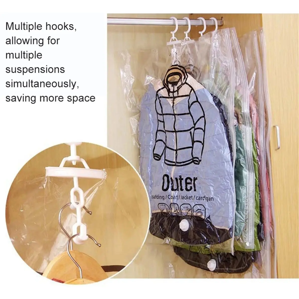 2026 New 5pcs Transparent Hanging Vacuum Storage Bags - Ideal for Down Jackets and Coats-67x110cm