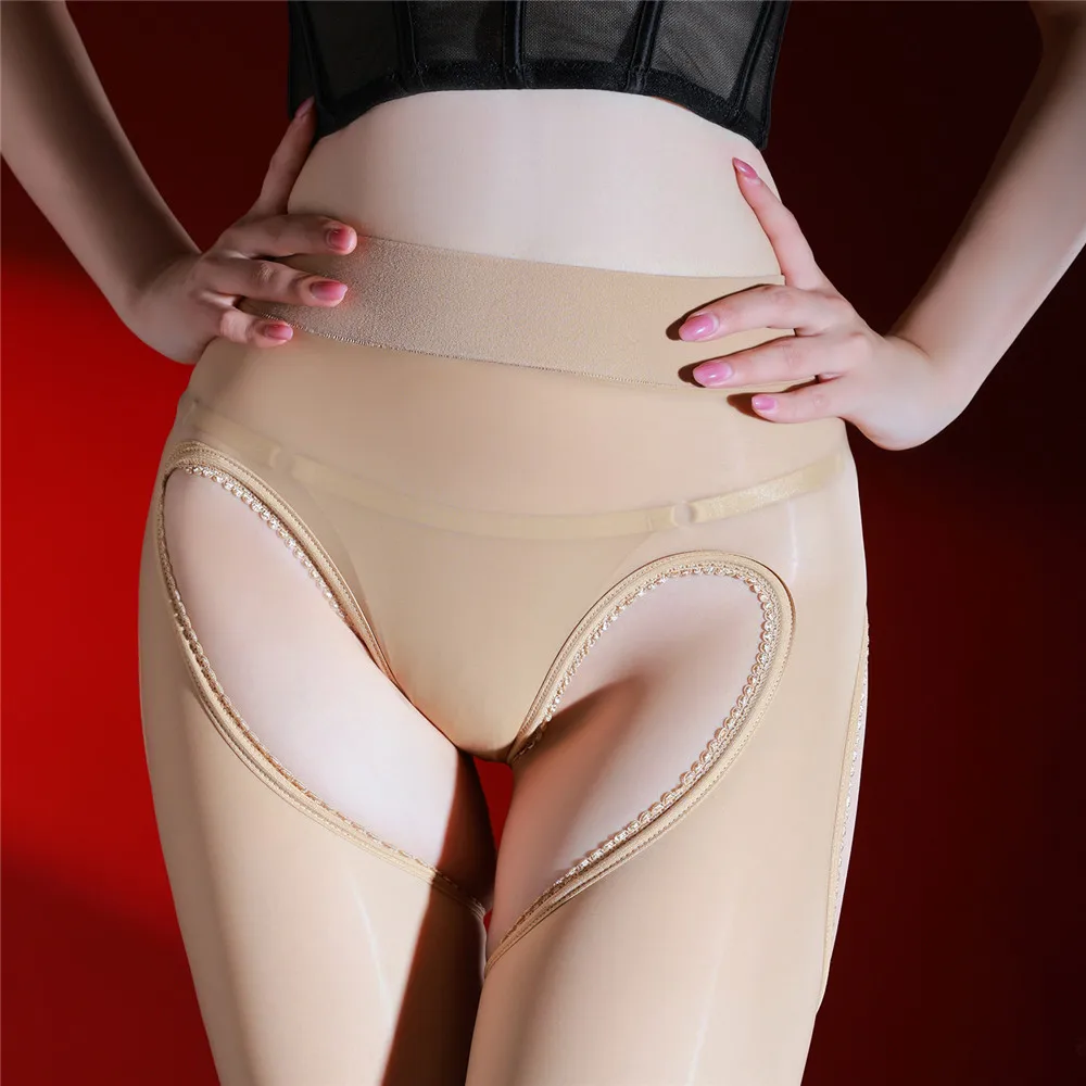 Women‘s Sexy 6D Thin Hollewn Pantyhose Oil Shiny Glossy Elastic Tights Yoga Shaping Sheer See Through Slim Legs Smooth Stockings